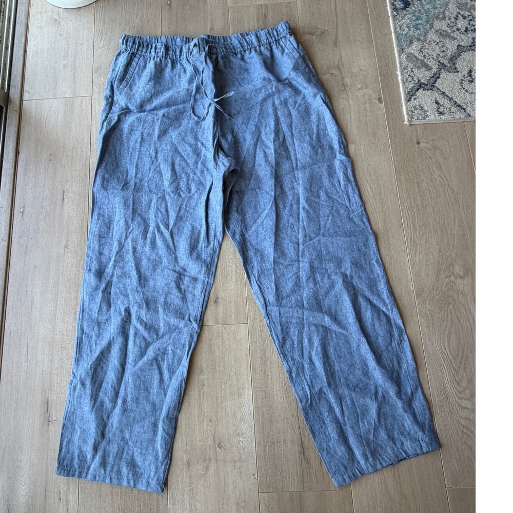 Charter Club Womens XXL Blue 100% Linen Wide Leg Drawstring Pants Relaxed Fit